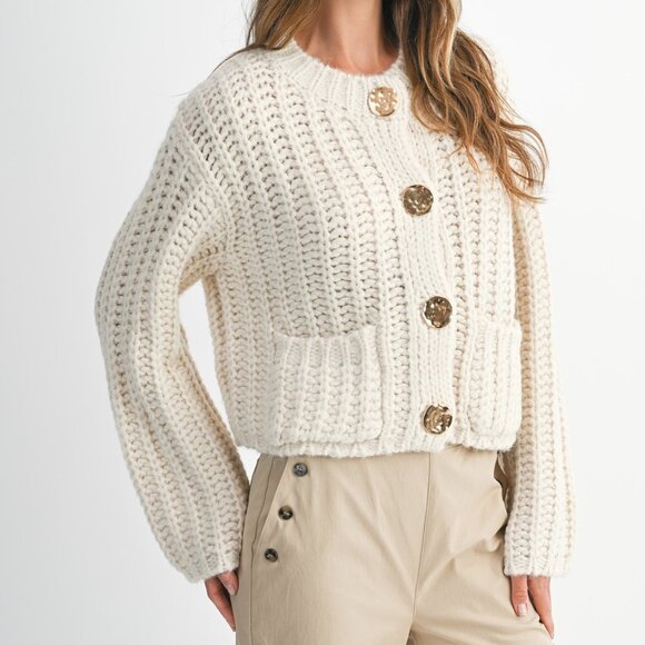 COMING SOON READY FOR IT KNIT GOLD DETAIL CARDIGAN - Picture 1 of 2